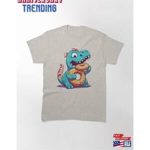 Dinosaur Monster Devouring A Donut Classic Tshirt Unisex